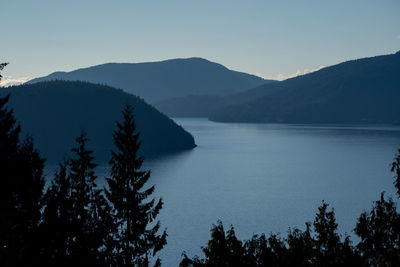 Scenic view of silhouette mountains against clear sky