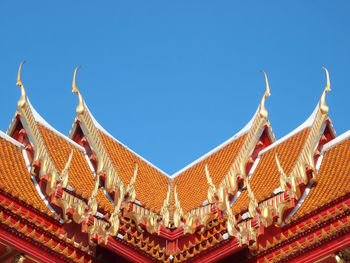 Low angle view of traditional building against clear blue sky