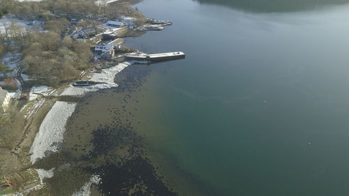 High angle view of lake by trees