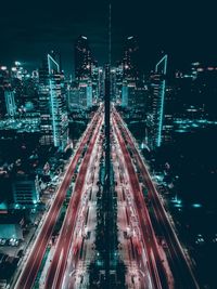 High angle view of illuminated city at night