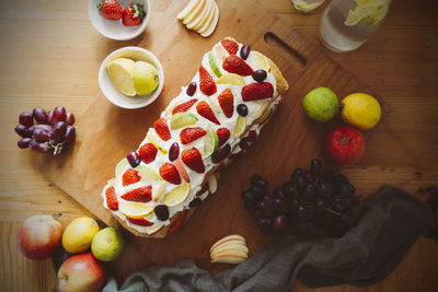 High angle view of fruits on table