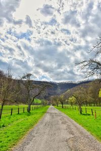 Road amidst green landscape against sky