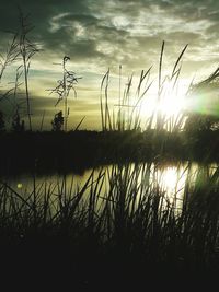 Scenic view of lake at sunset