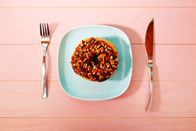 High angle view of food in plate on table