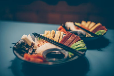 Close-up of sushi in plate