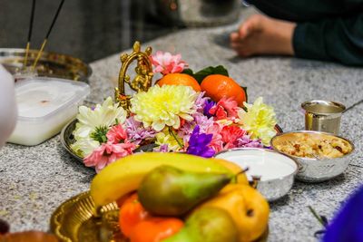 High angle view of vegetables on table