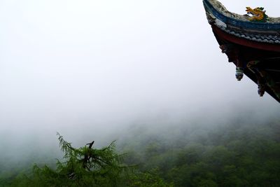 Scenic view of mountains in foggy weather