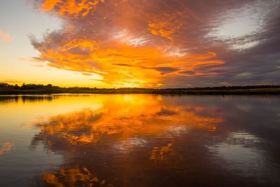 Scenic view of lake against sky during sunset