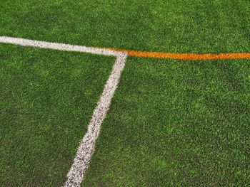 High angle view of soccer field