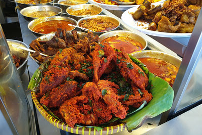 High angle view of food in plate on table