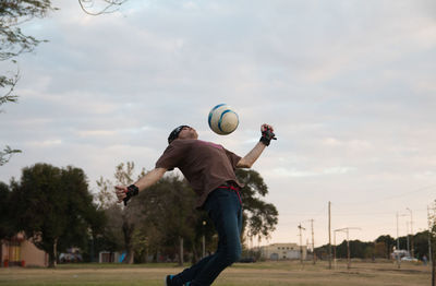 Playing soccer outdoors