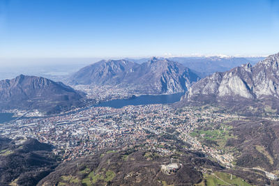 Extra wide view of the lake of lecco and the sorrounding mountains
