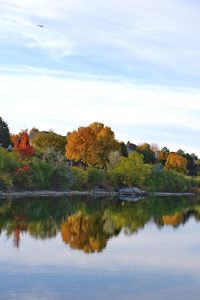 Scenic view of lake against sky during autumn