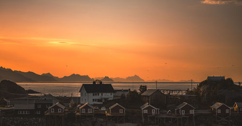 High angle view of townscape against sky during sunset