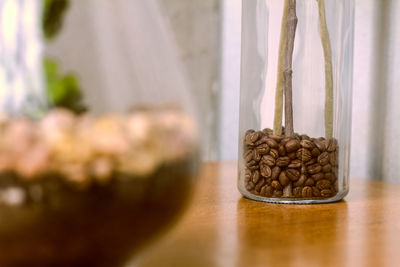 Close-up of coffee on table at home