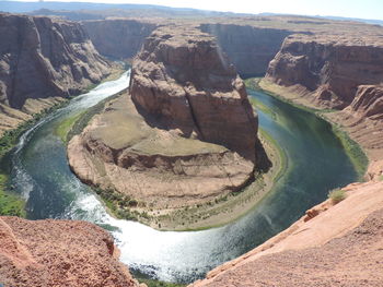 High angle view of dam on river against sky