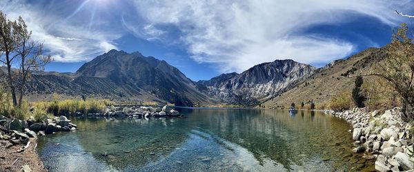 At the edge of convict lake on the east side of the sierra nevada mountain range in ca. 