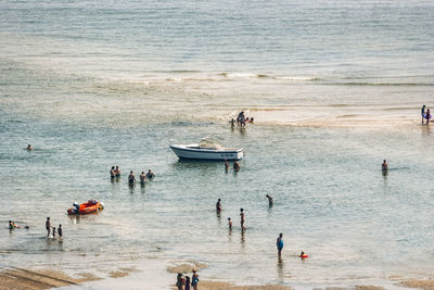 High angle view of people on beach