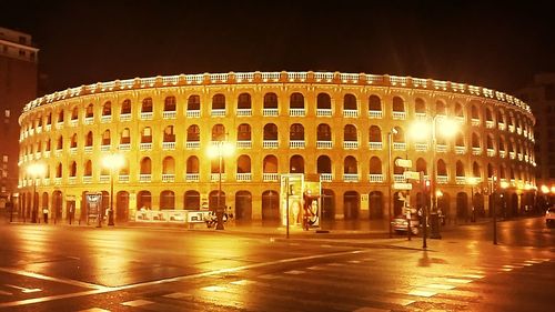 Illuminated building at night