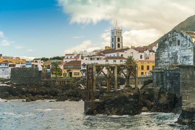 Garachico old town seafront with the old church in the foreground