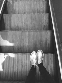 Low section of man walking on steps