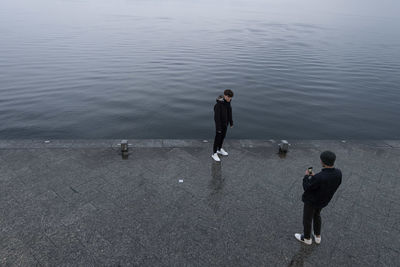 High angle view of people on lake