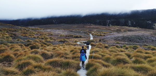 Friends walking to the cold mountains