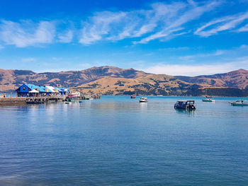 Scenic view of sea against blue sky