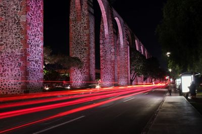 Light trails on road at night