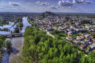 High angle view of townscape against sky