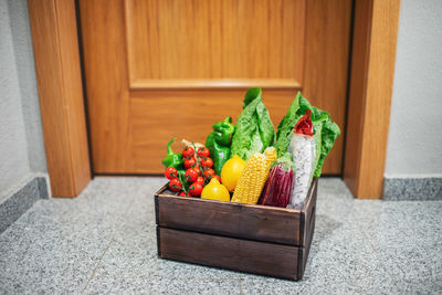 High angle view of strawberries on table