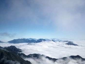 Scenic view of majestic mountains against sky