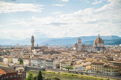 Skyline of florence with sunset with cathedral santa maria del fiore