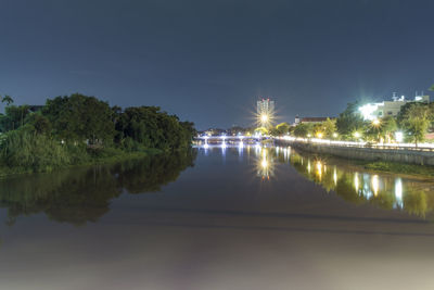 Reflection of trees in water at night