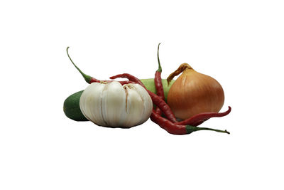 Close-up of red chili pepper against white background