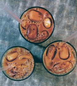 High angle view of drink on table