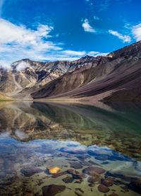 Scenic view of lake against cloudy sky