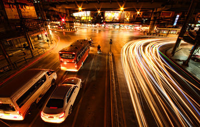 High angle view of traffic on road at night