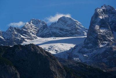 Scenic view of snowcapped mountains against sky