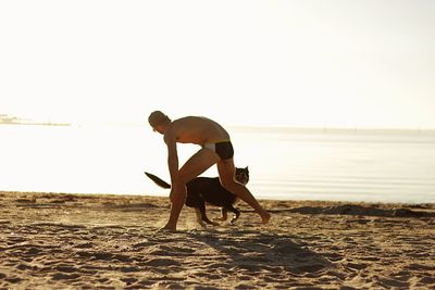 Man and dog on beach