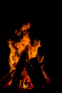 Close-up of fire in the dark