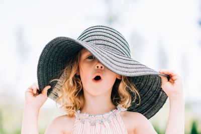 Portrait of girl wearing hat