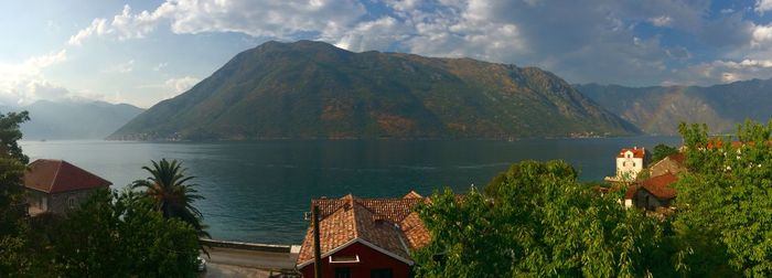 View of lake with mountain range in the background