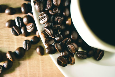 High angle view of coffee beans on table