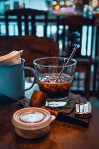 Close-up of tea cup on table in restaurant