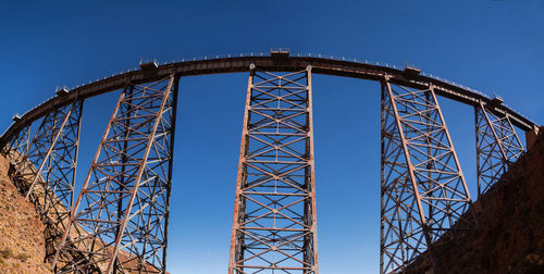 Low angle view of bridge against clear blue sky