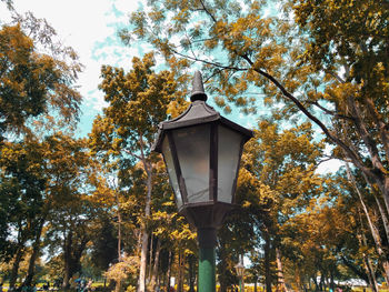 Low angle view of street light against sky