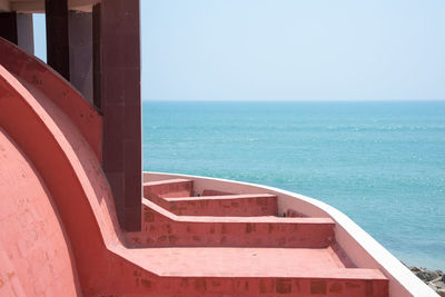 Close-up of red sea against clear sky