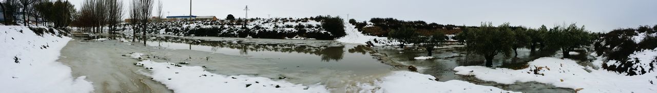 Panoramic view of lake against sky during winter