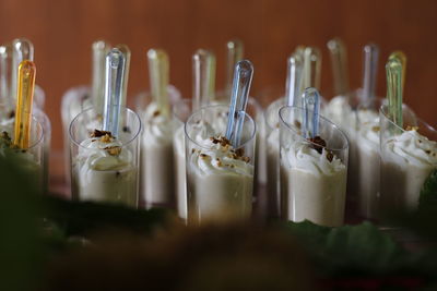 Close-up of wine bottles
